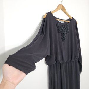 Maggy London Black Peek A Boo Shoulders Embellished Neckline Details Dress 14